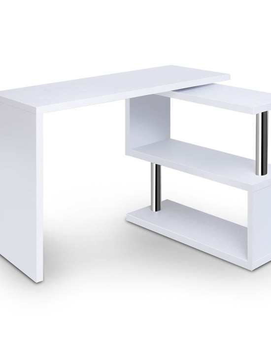 Rotary Corner Desk with Bookshelf – White