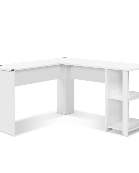 Office Computer Desk Corner Student Study Table Workstation L-Shape Shelf White