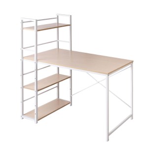 Metal Desk with Shelves – White with Oak Top