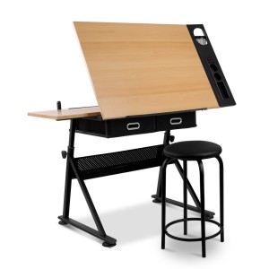 Tilt Drafting Table Stool Set – Natural & Black