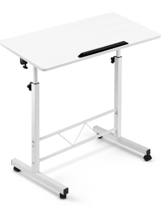 Portable Mobile Laptop Desk Notebook Computer Height Adjustable Table Sit Stand Study Office Work White