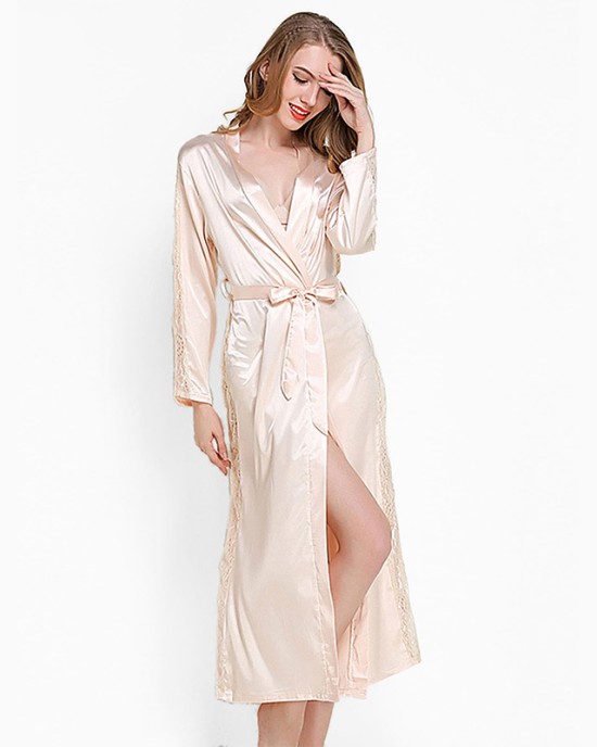 Ice silk silk pajamas female summer robe spring and summer new loose ladies home wear spring and autumn bathrobe morning robe