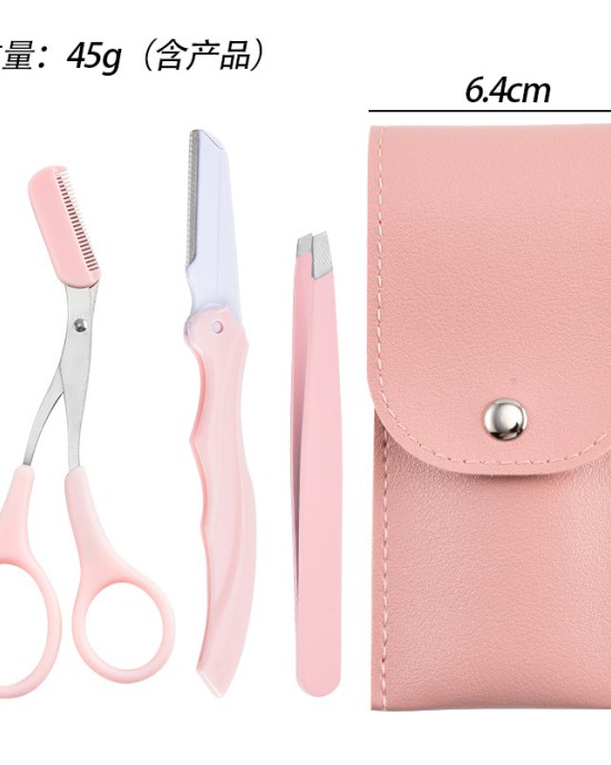 Three-piece portable folding safety eyebrow comb scissors bevel beauty tool eyebrow trimmer eyebrow clip set