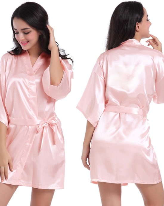 Women's robe bathrobe solid color glossy summer thin section sexy short cardigan robe