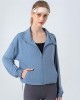 New stand up neckline drawstring yoga suit with cloud feeling, loose and simple slimming effect, jacket pocket, sports and fitness suit