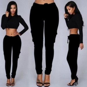 Pencil pants are hot selling for women with multiple pockets, drawstring straps, and a waist belt for women's casual pants