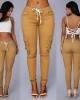 Pencil pants are hot selling for women with multiple pockets, drawstring straps, and a waist belt for women's casual pants