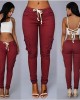 Pencil pants are hot selling for women with multiple pockets, drawstring straps, and a waist belt for women's casual pants