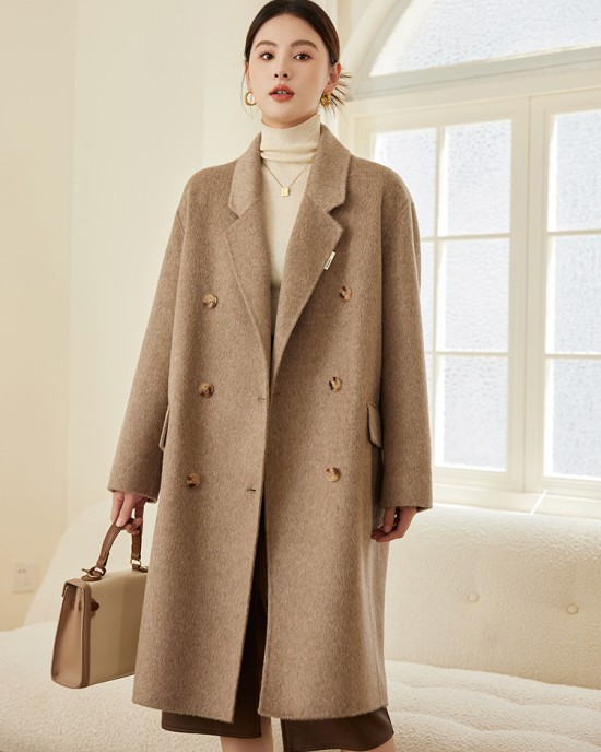 Autumn and winter high-end cocoon shaped double-sided woolen coat, women's simple temperament, long loose wool coat