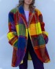 2024 Women's Long sleeved Polo Collar Colored Coat Printed Woolen Long Coat