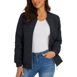 acket fashion solid color round neck long sleeve zipper casual commuter jacket women