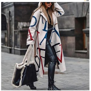 2024 Autumn/Winter New Women's Loose Size Printed Windbreaker Flip Collar Coat Coat for Women