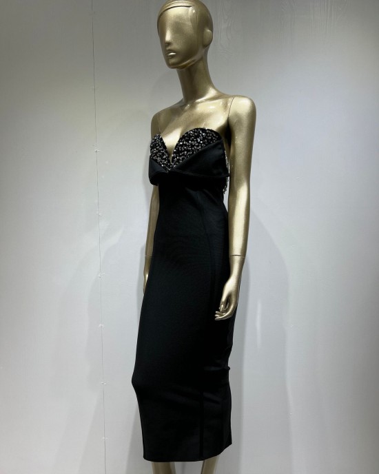 Best selling new bandage skirt stylish and elegant black sequined tube top long party skirt.