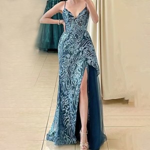 New three-dimensional positioning floral dress long banquet temperament slim slimming evening dress