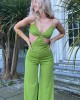 Elegant high waited jumpsuits with chest wrapped wooden ear edge high jumpsuit