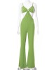 Elegant high waited jumpsuits with chest wrapped wooden ear edge high jumpsuit