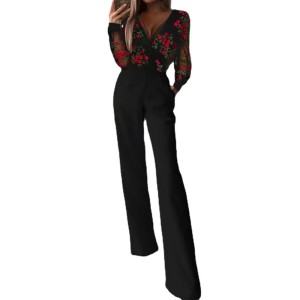 Waist simple stitching printing short sleeve long sleeve fashion tight slim jumpsuit