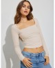 Sexy backless inner women's knitwear long-sleeved t-shirt spicy girl blouse square neck bottoming shirt