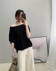 One shoulder knitted short sleeved temperament women's fashion commuting ladies wear women's T-shirts