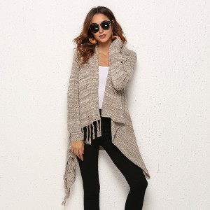 Autumn and winter oversized women's tassel knitted sweater jacket