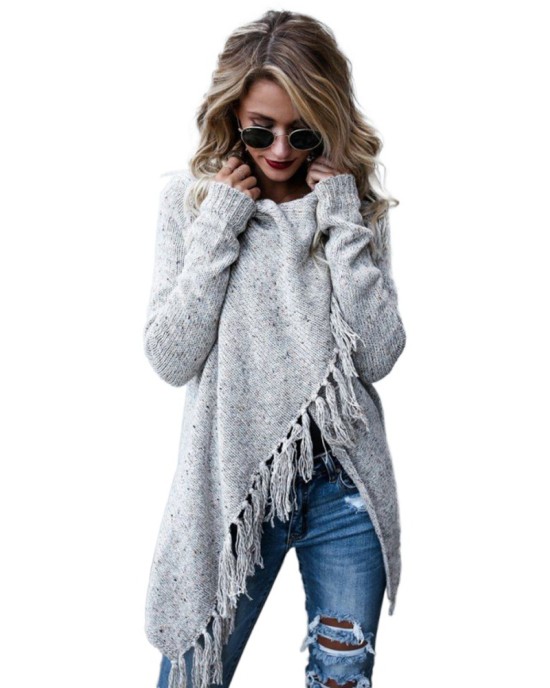 Autumn and winter oversized women's tassel knitted sweater jacket