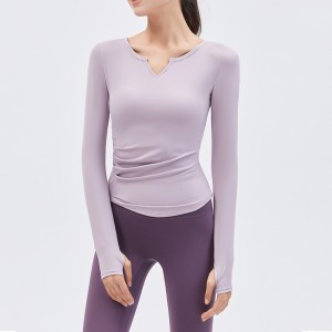 2024 Spring New Yoga Dress Long sleeved T-shirt Running Sports Top V-neck Nude Fitness Top Women's Chest Cushion