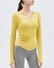 2024 Spring New Yoga Dress Long sleeved T-shirt Running Sports Top V-neck Nude Fitness Top Women's Chest Cushion