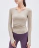 2024 Spring New Yoga Dress Long sleeved T-shirt Running Sports Top V-neck Nude Fitness Top Women's Chest Cushion