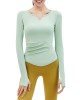 2024 Spring New Yoga Dress Long sleeved T-shirt Running Sports Top V-neck Nude Fitness Top Women's Chest Cushion